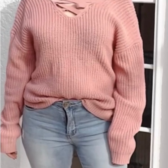 Pink Lily Womens oversized pink mauve knit sweater pullover size medium - Picture 3 of 4